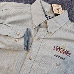 John Deere Button Down Shirt Mens Medium Three Rivers Embroidered Logo Licensed